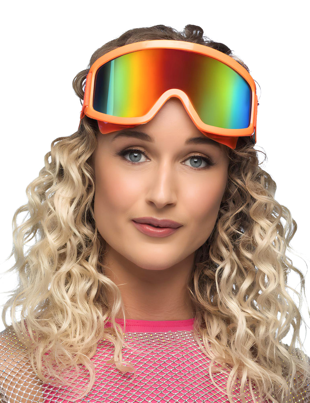Lunettes de ski orange fluo pour adulte avec verres irisés arc-en-ciel