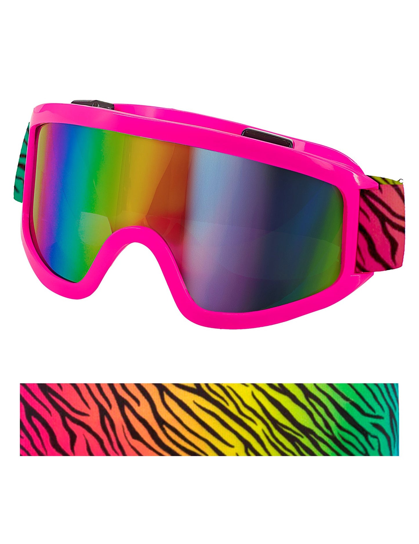 Ružové lyžiarske okuliare s farebnou zebrovou čelenkou 
