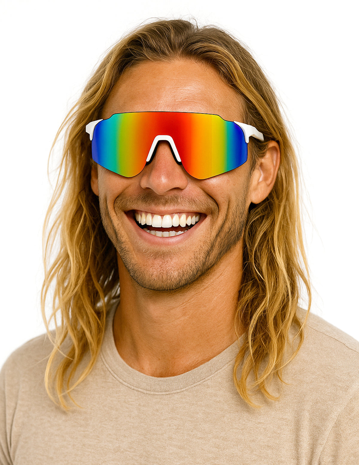 Lunettes de sportif arc en ciel pour adulte à monture blanche
