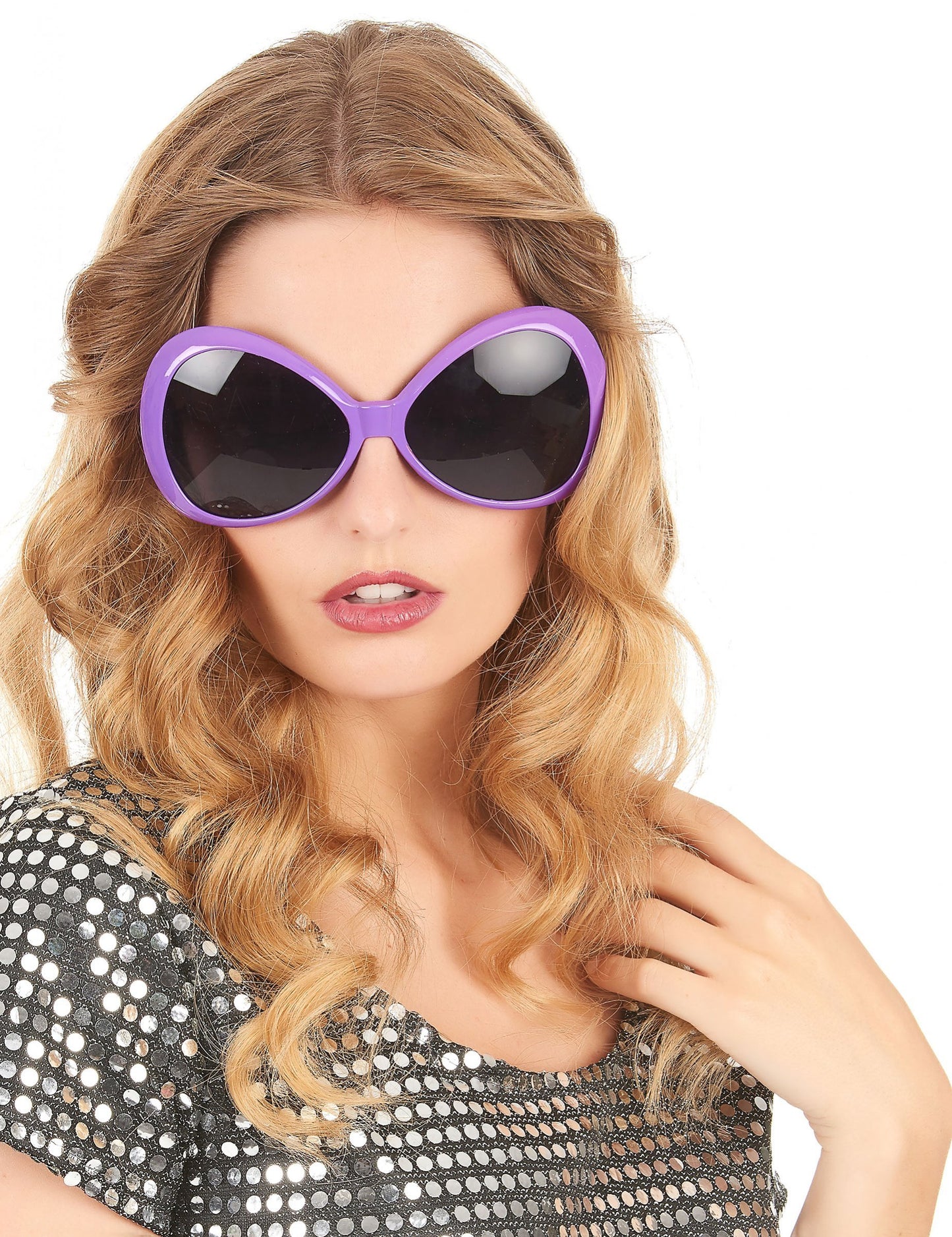 Vue de face des lunettes disco pour adulte violet