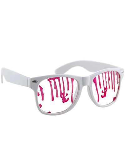 Lunettes éclaboussées de sang pour adulte blanches avec effet gouttes de sang rouges