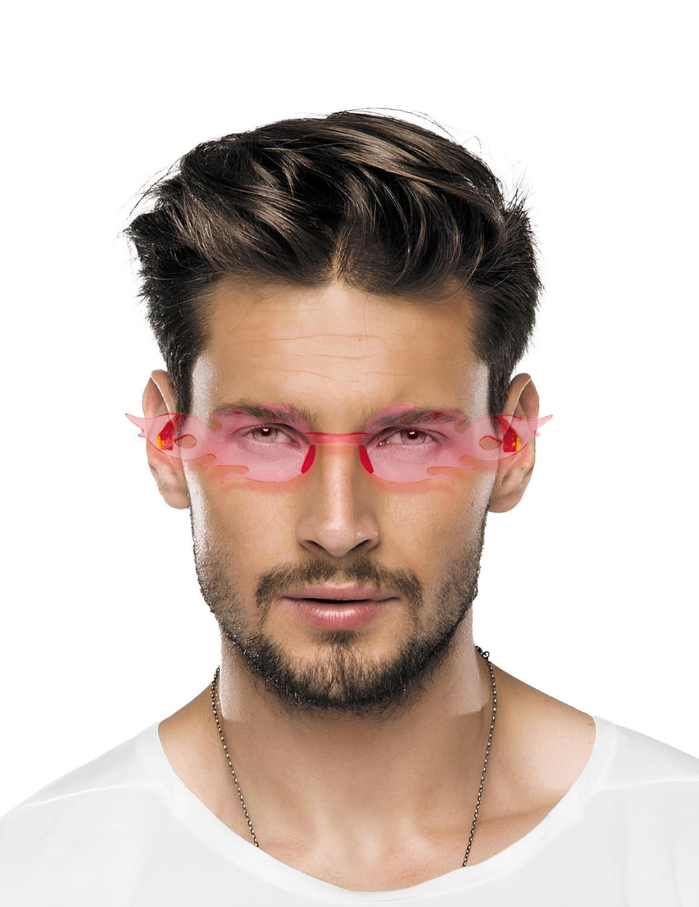 Vue de face des lunettes flammes pour adulte roses