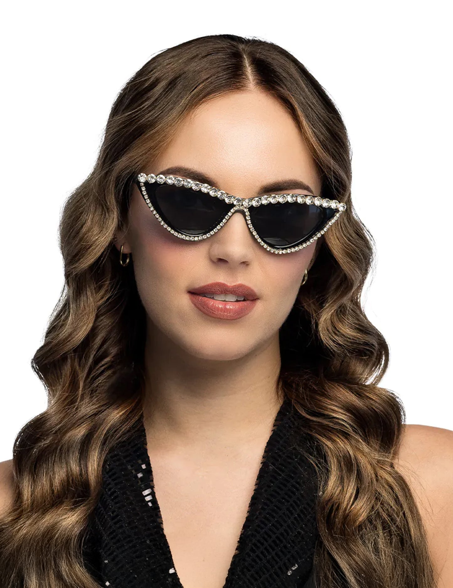 Lunettes glamour à strass pour adulte noires et brillantes