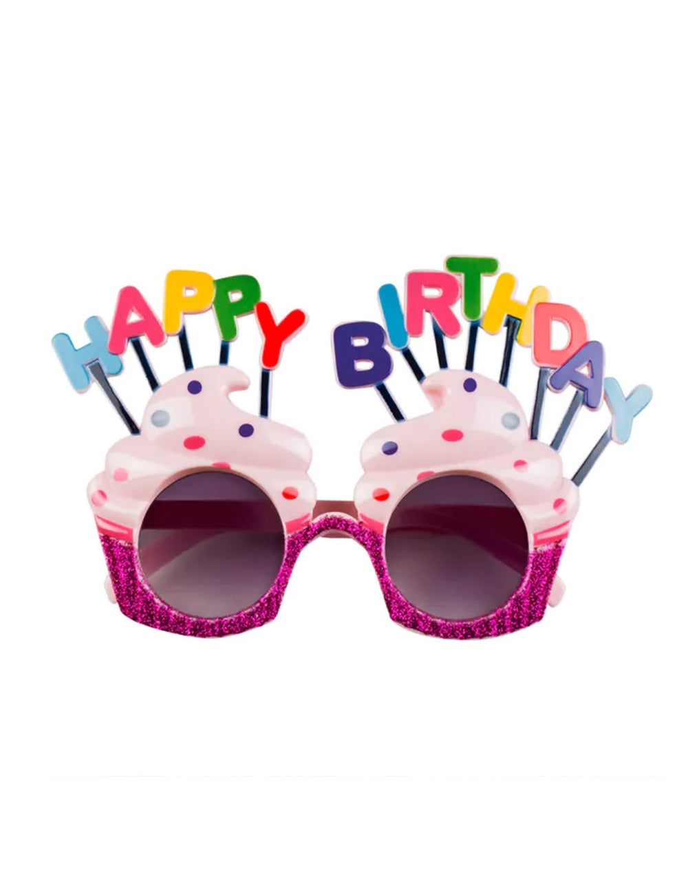 Pohľad spredu na okuliare Happy Birthday košíček pre dospelého