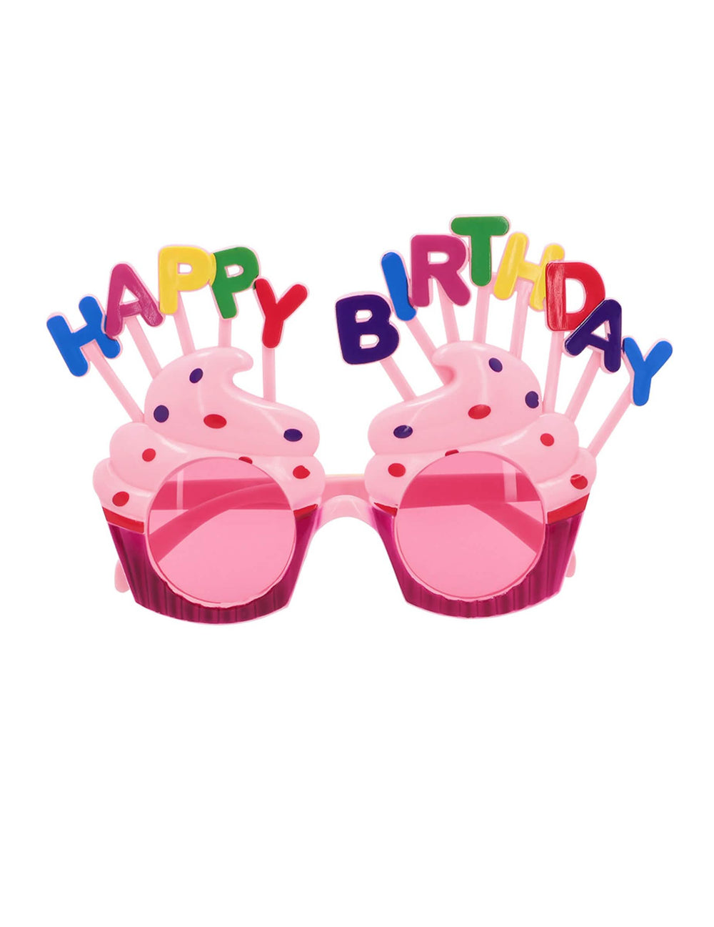 Pohľad spredu na okuliare Happy Birthday košíček pre dospelého