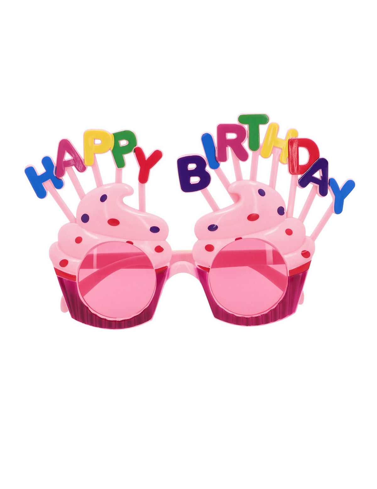 Pohľad spredu na okuliare Happy Birthday košíček pre dospelého