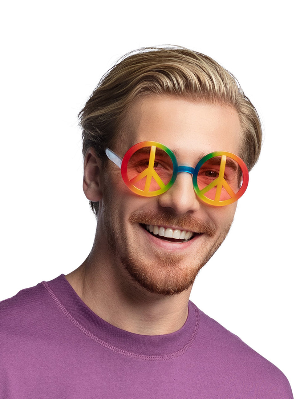 Gros plan sur les verres arc-en-ciel des lunettes hippie pour adulte
