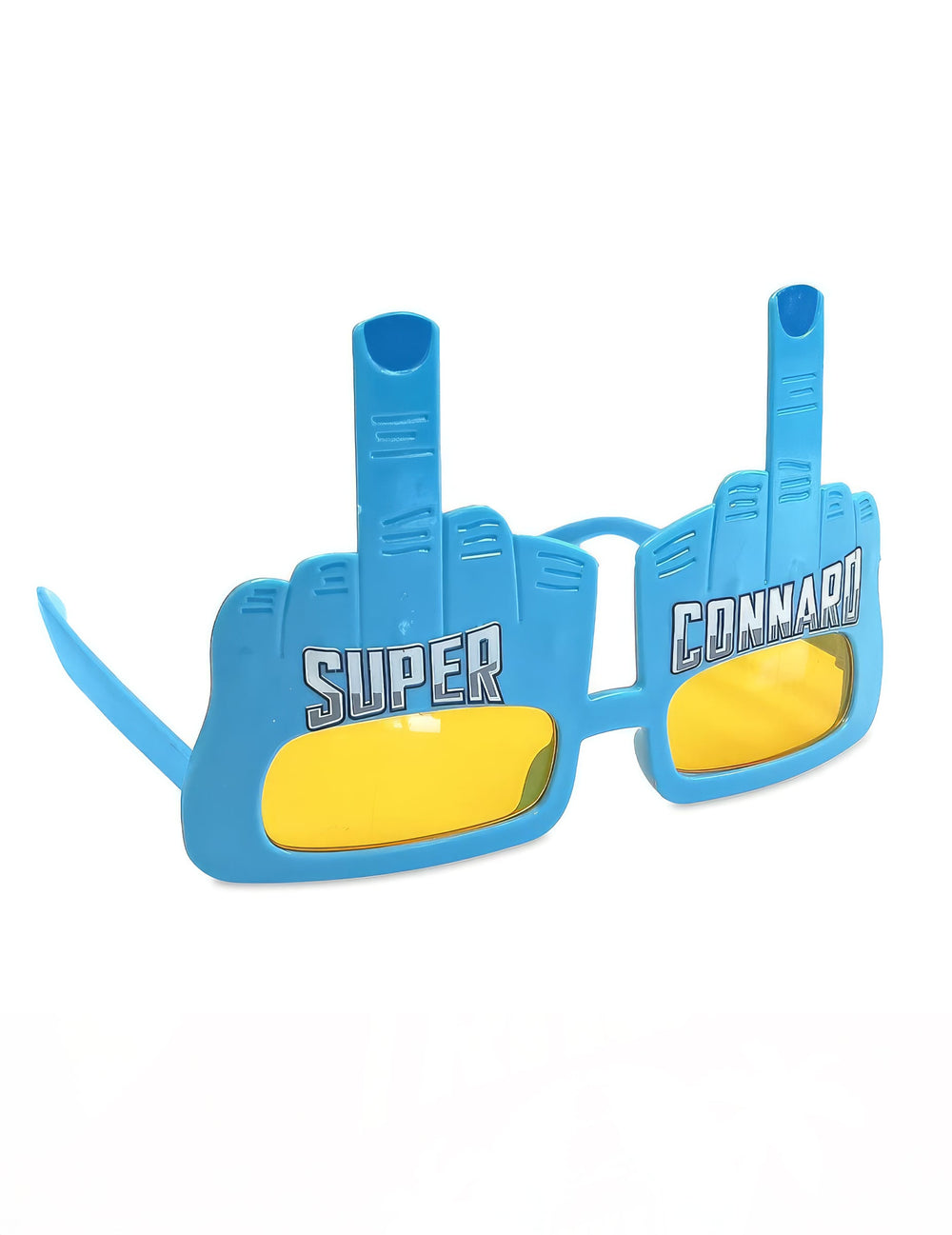 Lunettes humoristiques Super Connard pour adulte bleues avec mains faisant un doigt d'honneur