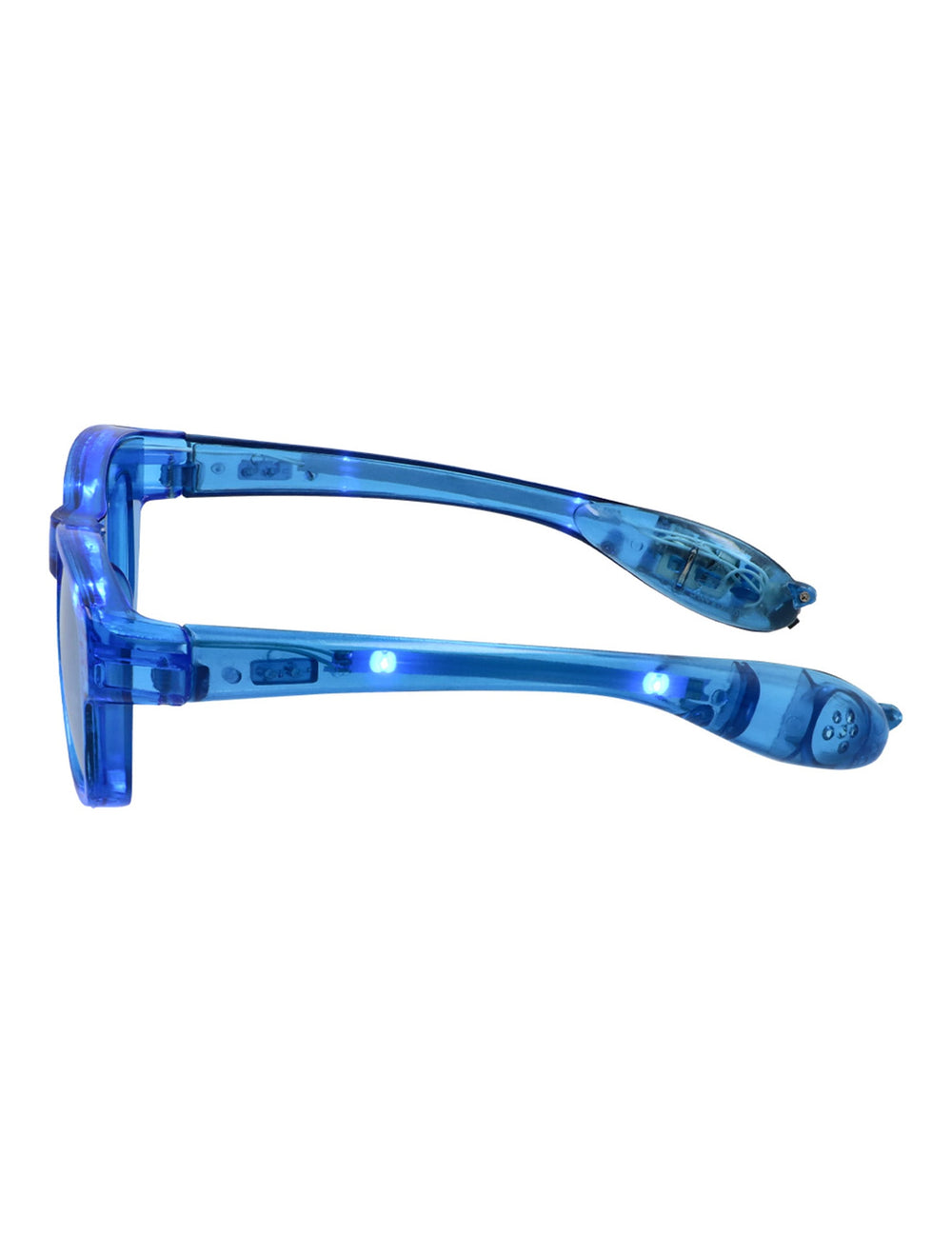 Vue de profil des lunettes lumineuses à LED pour adulte bleues