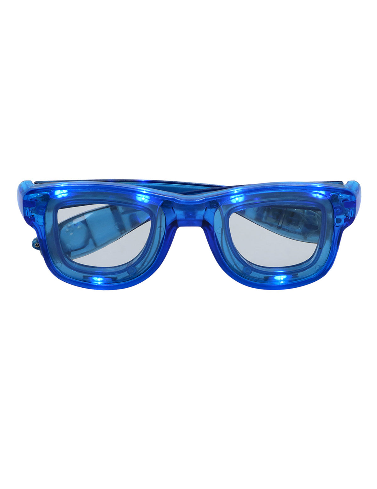 Vue de face des lunettes lumineuses à LED pour adulte bleues