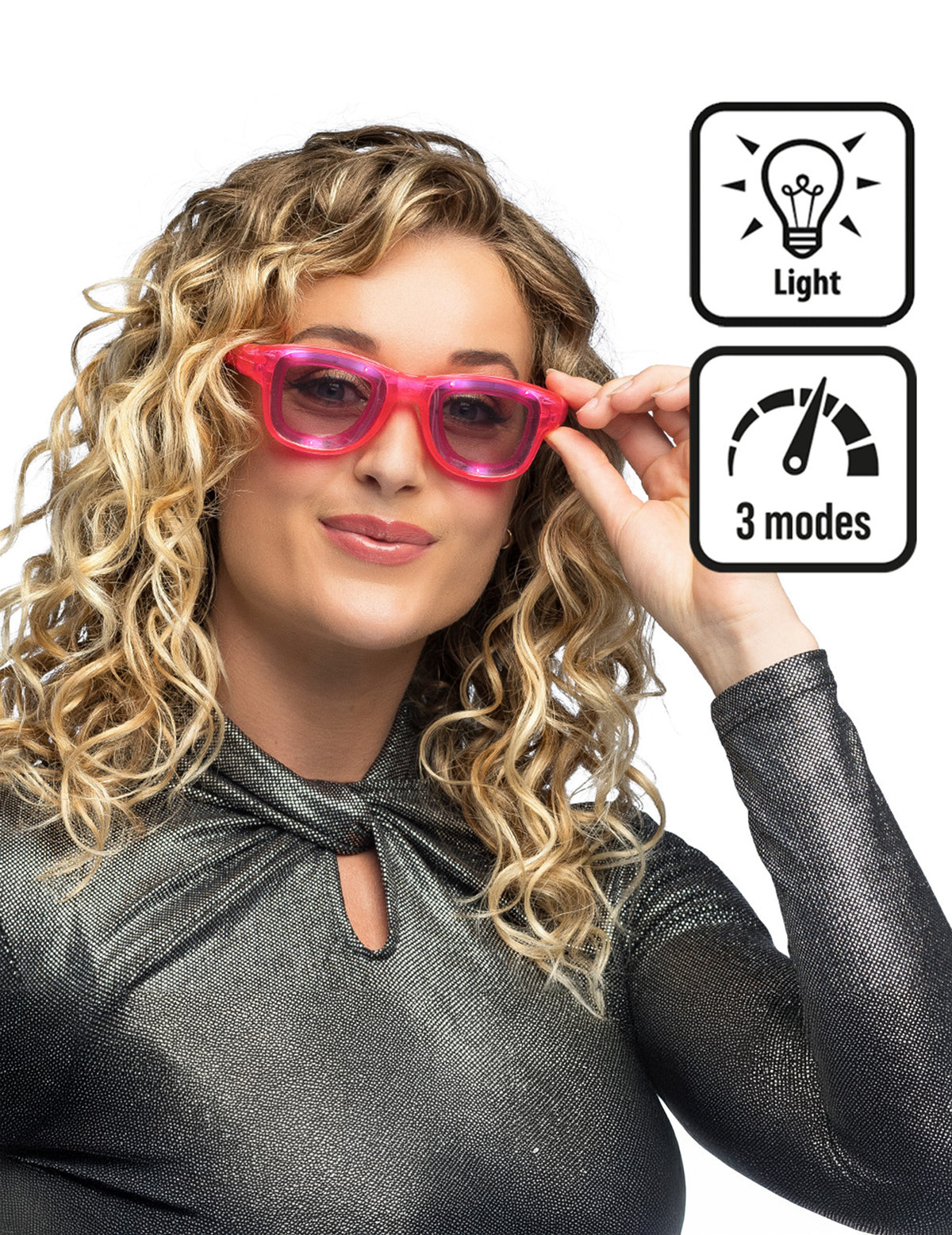 Détail des fonctionnalités lumineuses et des 3 modes des lunettes lumineuses à LED