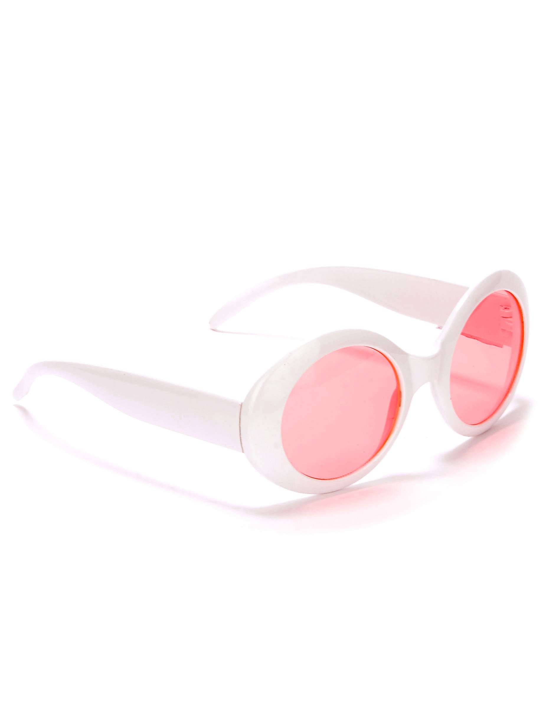 Lunettes rondes en plastique pour adulte blanches avec verres roses