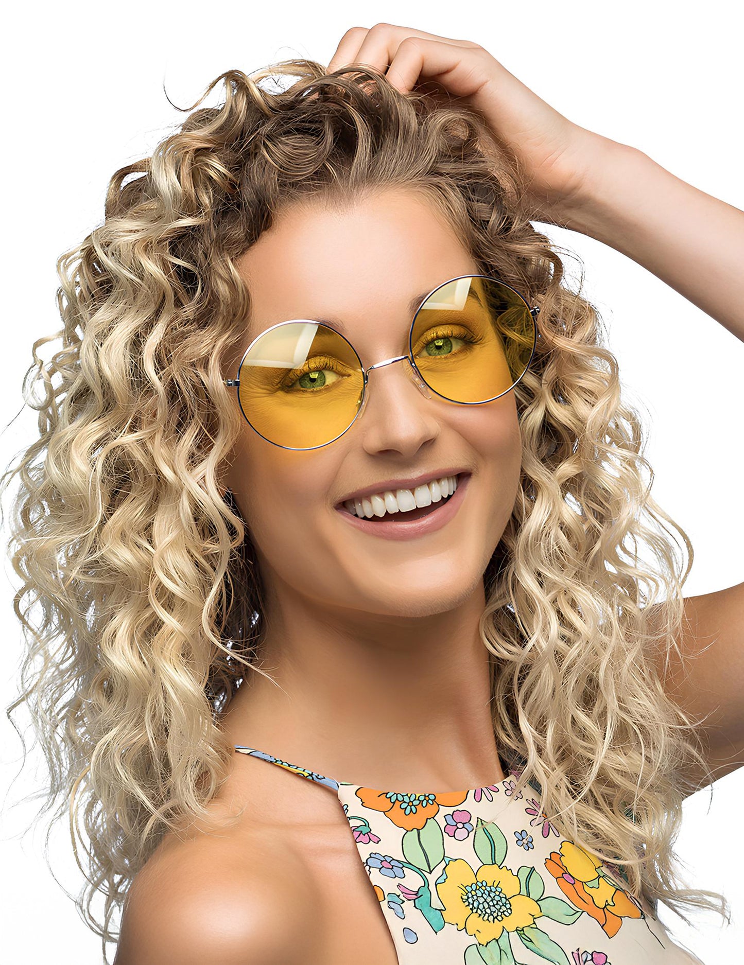 Obrovské hippie žlté okrúhle okuliare