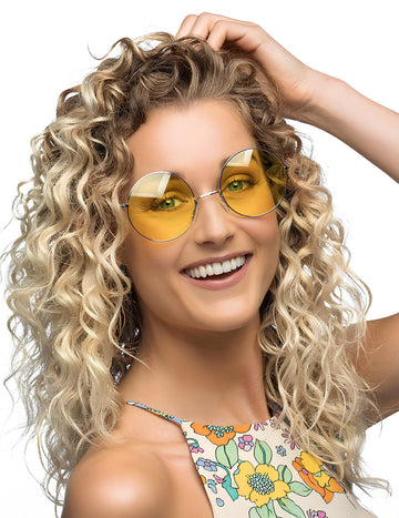 Obrovské hippie žlté okrúhle okuliare