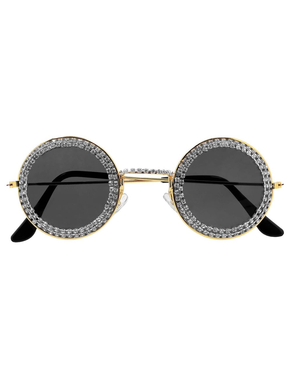 Lunettes rondes à strass pour adulte noires et dorées