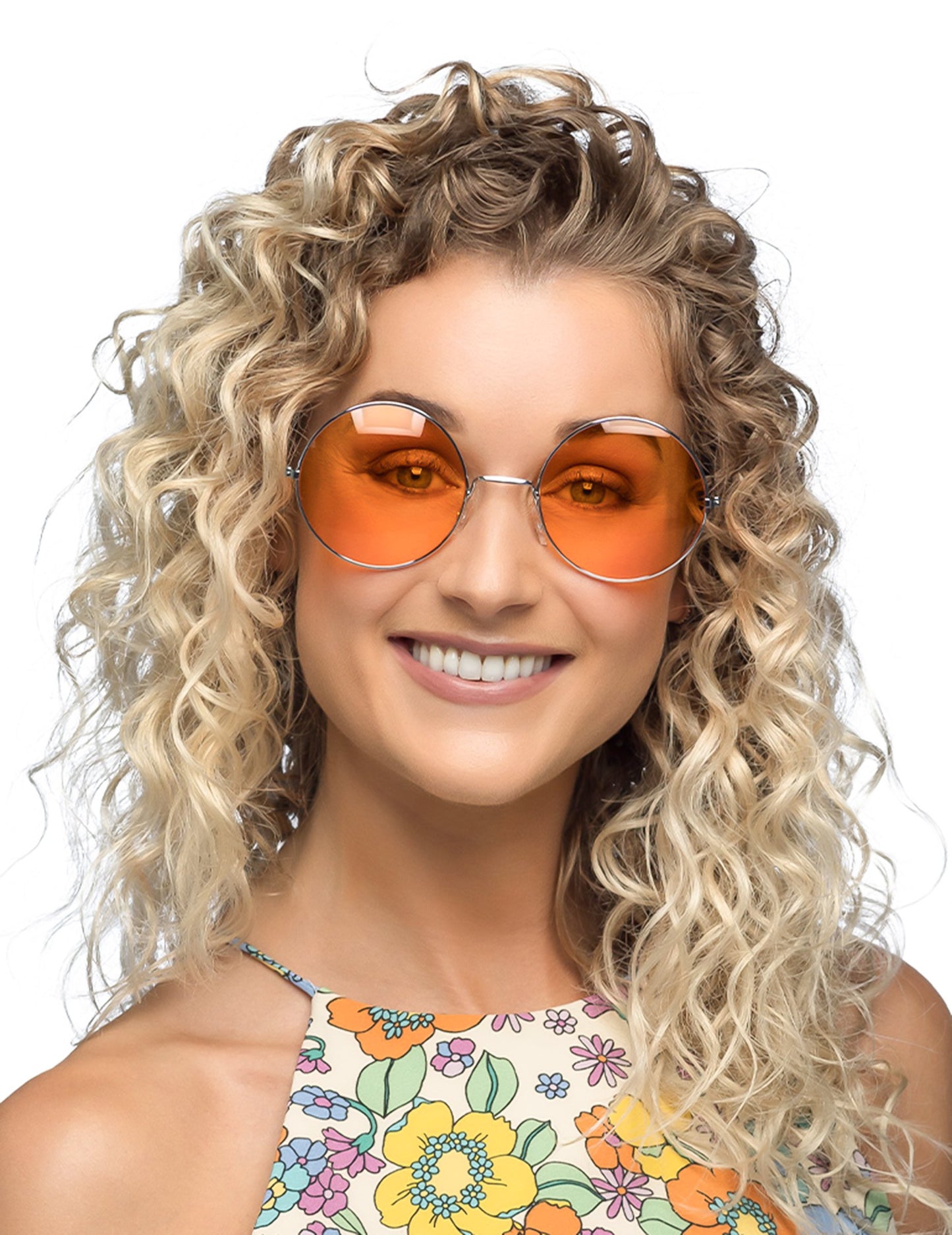 Obrovské okrúhle oranžové hippie okuliare