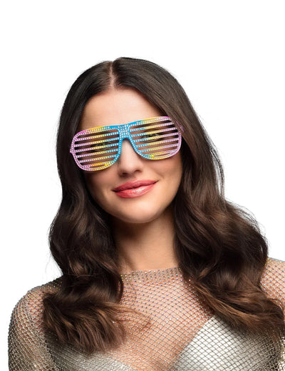 Lunettes striées arc-en-ciel pour adulte multicolore à strass