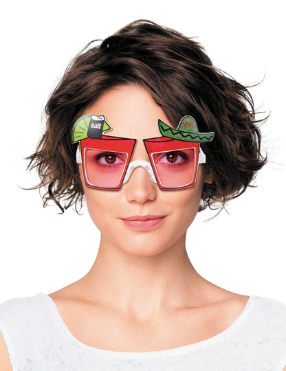 Lunettes tequila paf pour adulte rouges avec motifs citron sel et sombrero