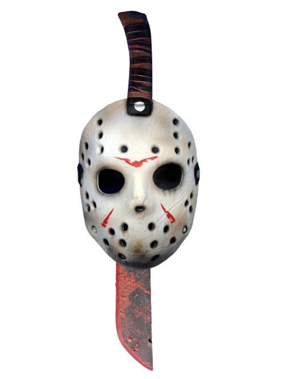 Machette et masque en plastique Jason Vendredi 13 pour adulte blanc avec machette ensanglantée