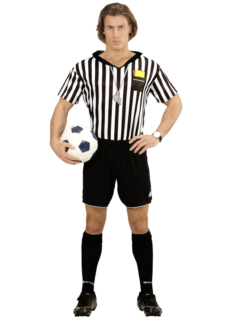 Vue d'ensemble avec ballon de football du maillot d'arbitre pour adulte