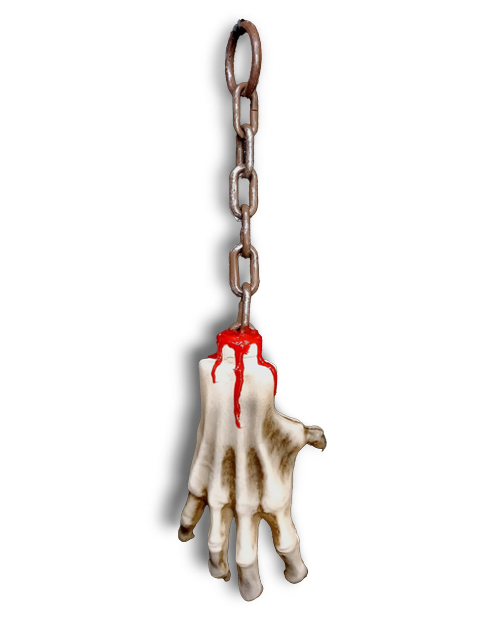 Main ensanglantée suspendue pour Halloween avec chaîne rouillée