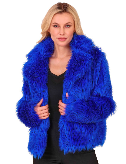 Tmavomodrý kabát z umelej kožušiny pre dospelých 