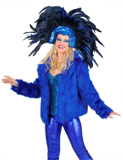 Tmavomodrý kabát z umelej kožušiny pre dospelých 