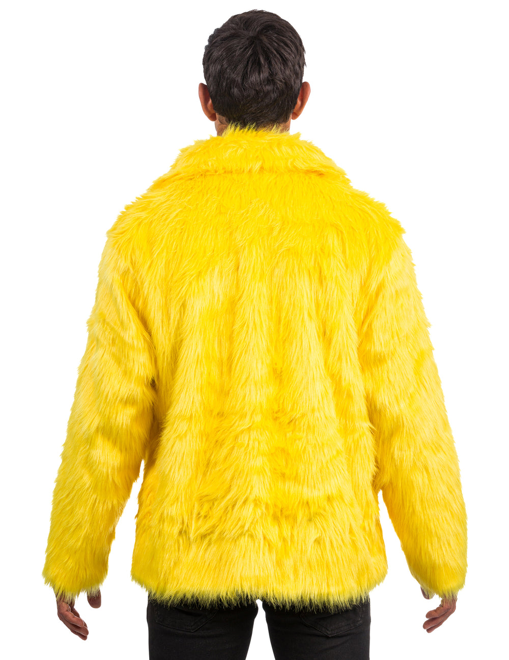 Vue de dos du manteau en fausse fourrure pour adulte jaune