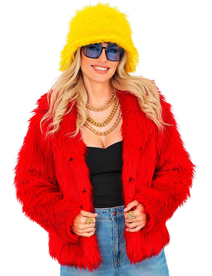 Červený kabát z umelej kožušiny pre dospelých