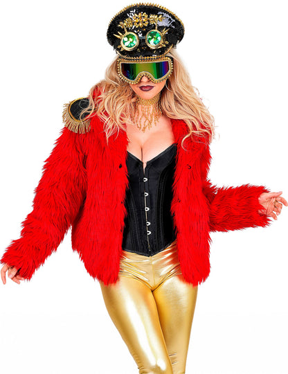 Červený kabát z umelej kožušiny pre dospelých