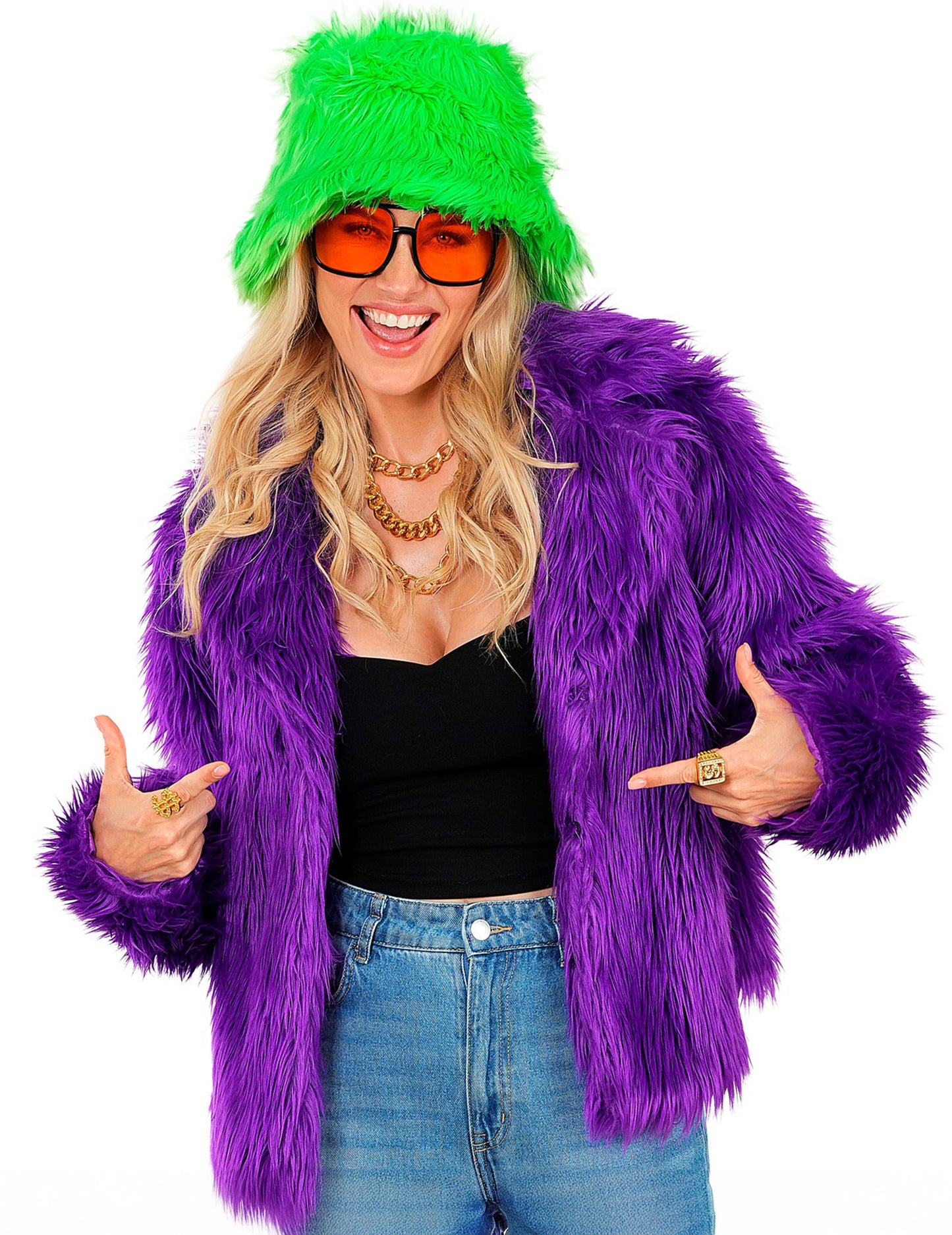 Fialový kabát z umelej kožušiny pre dospelých