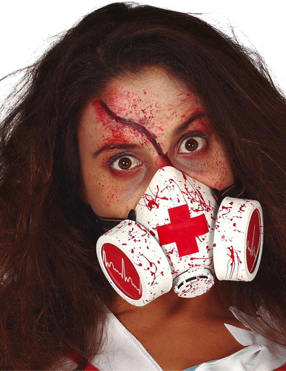 Masque à gaz sanglant pour adulte blanc et rouge avec croix médicale