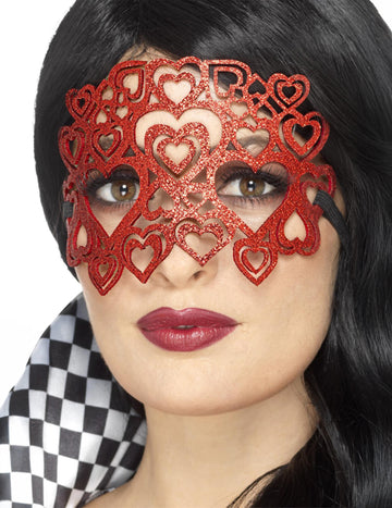 Masque à paillettes coeurs pour adulte rouges
