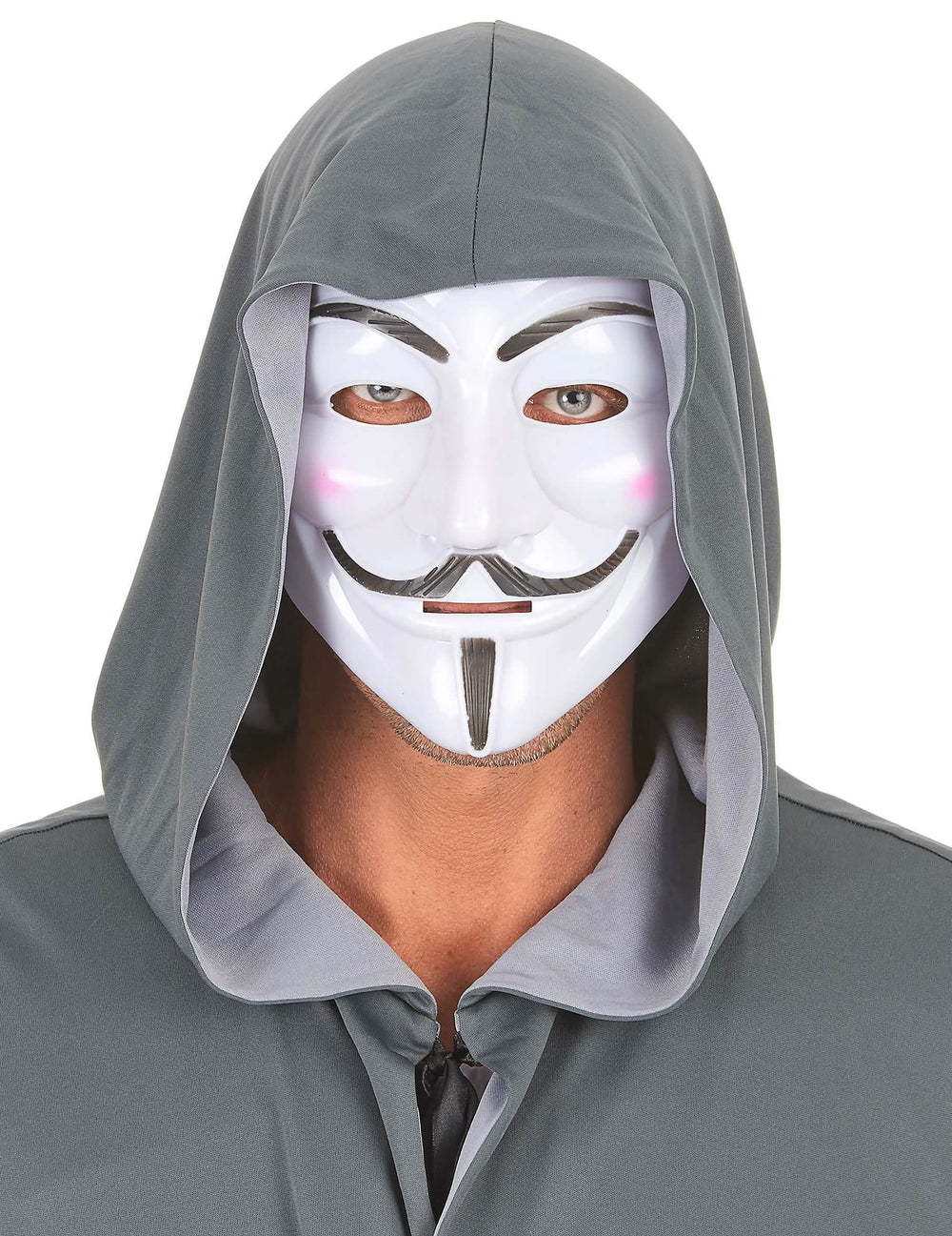 Anonymná maska pre dospelého biela s sivou kapucňou