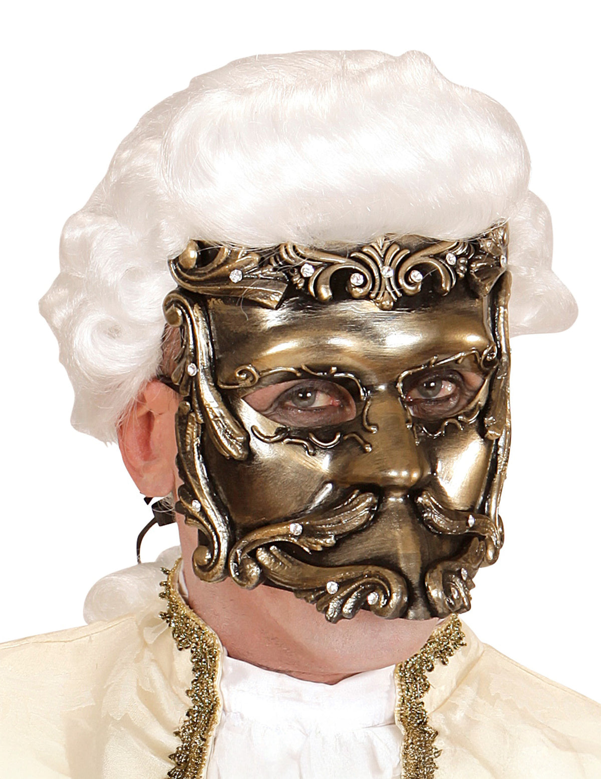Masque baroque pour adulte bronze avec détails sculptés et strass