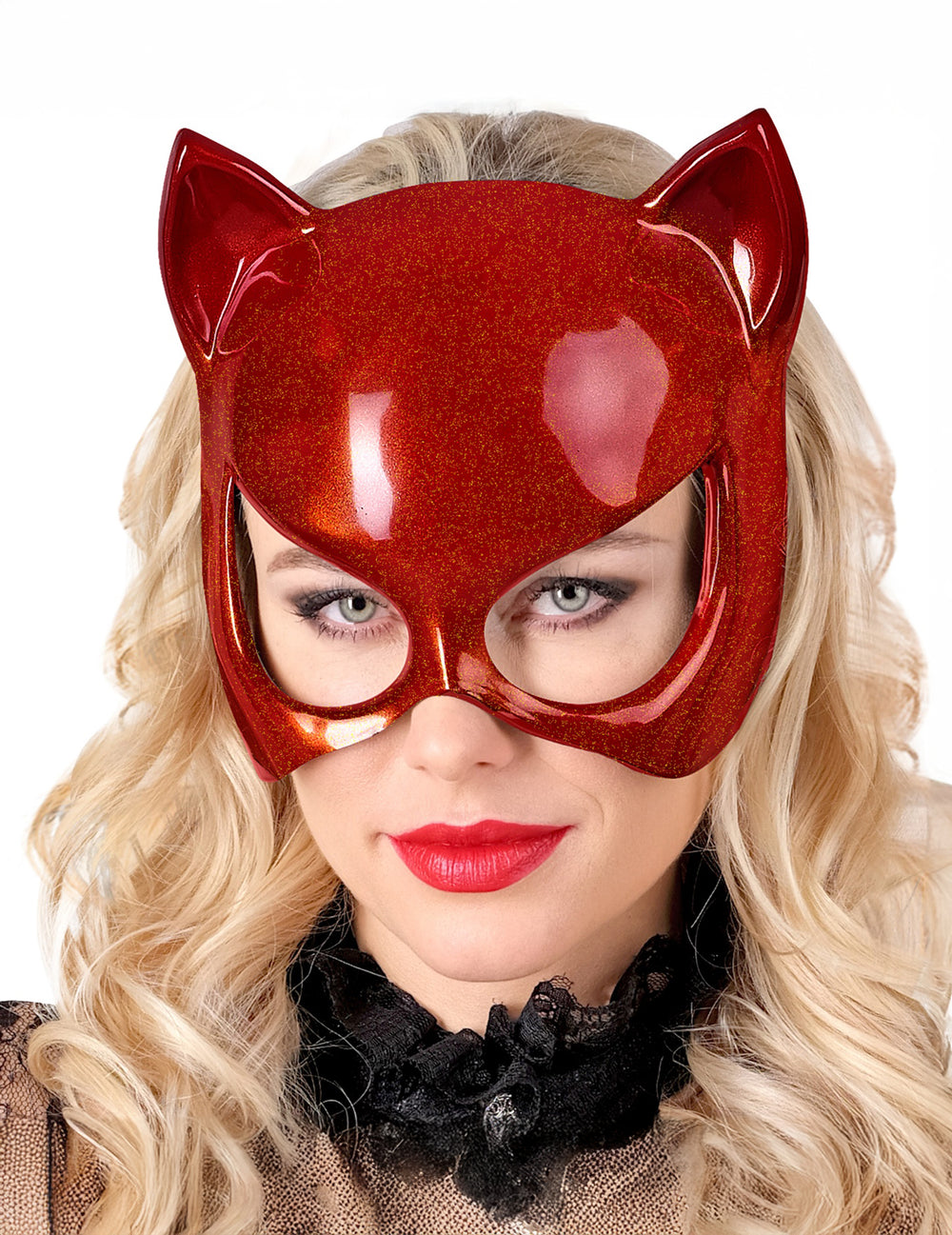 Masque chat pour adulte rouge pailleté