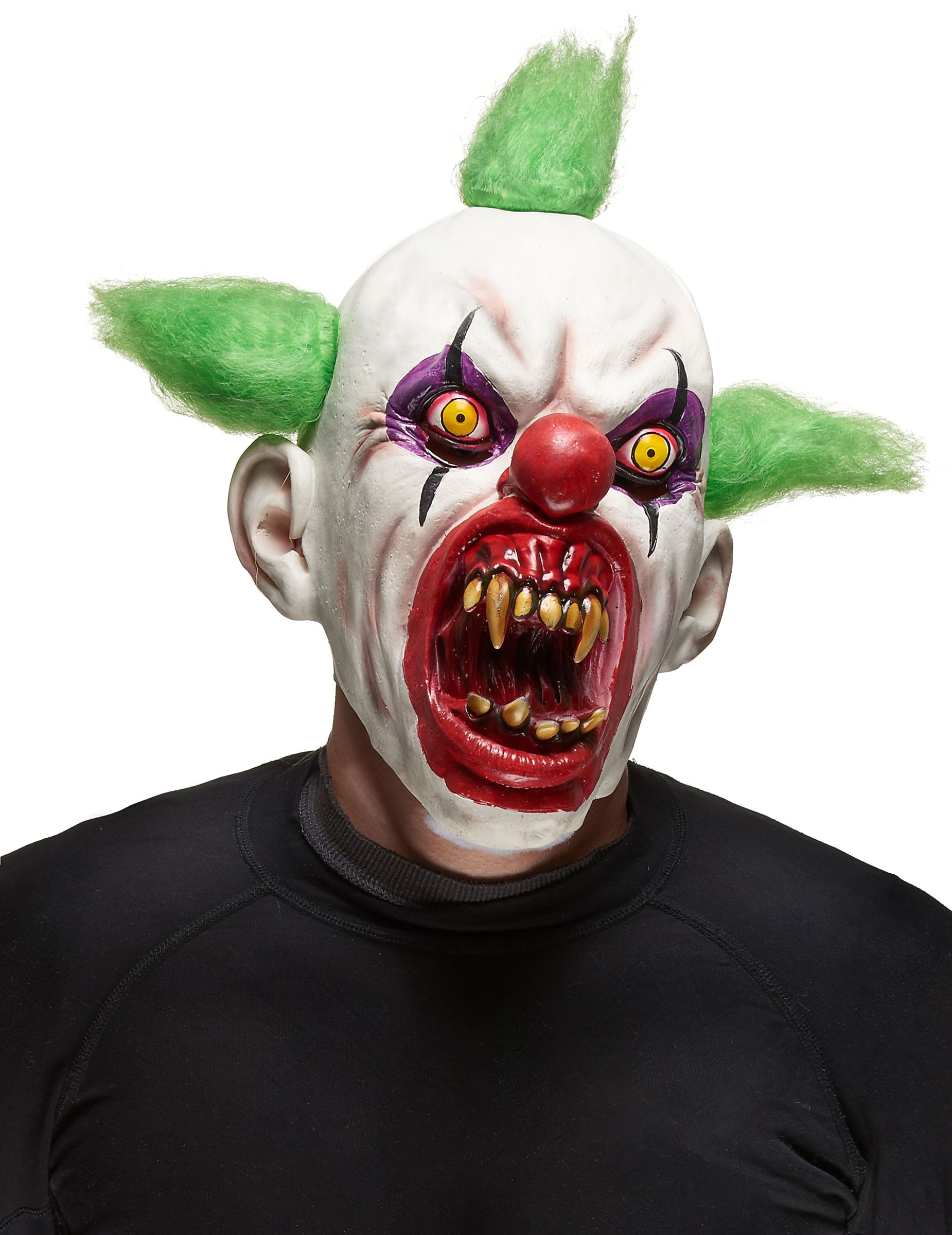 Masque de clown terrifiant pour adulte blanc avec cheveux verts et dents acérées