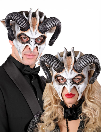 Masque de démon blanc à cornes adulte