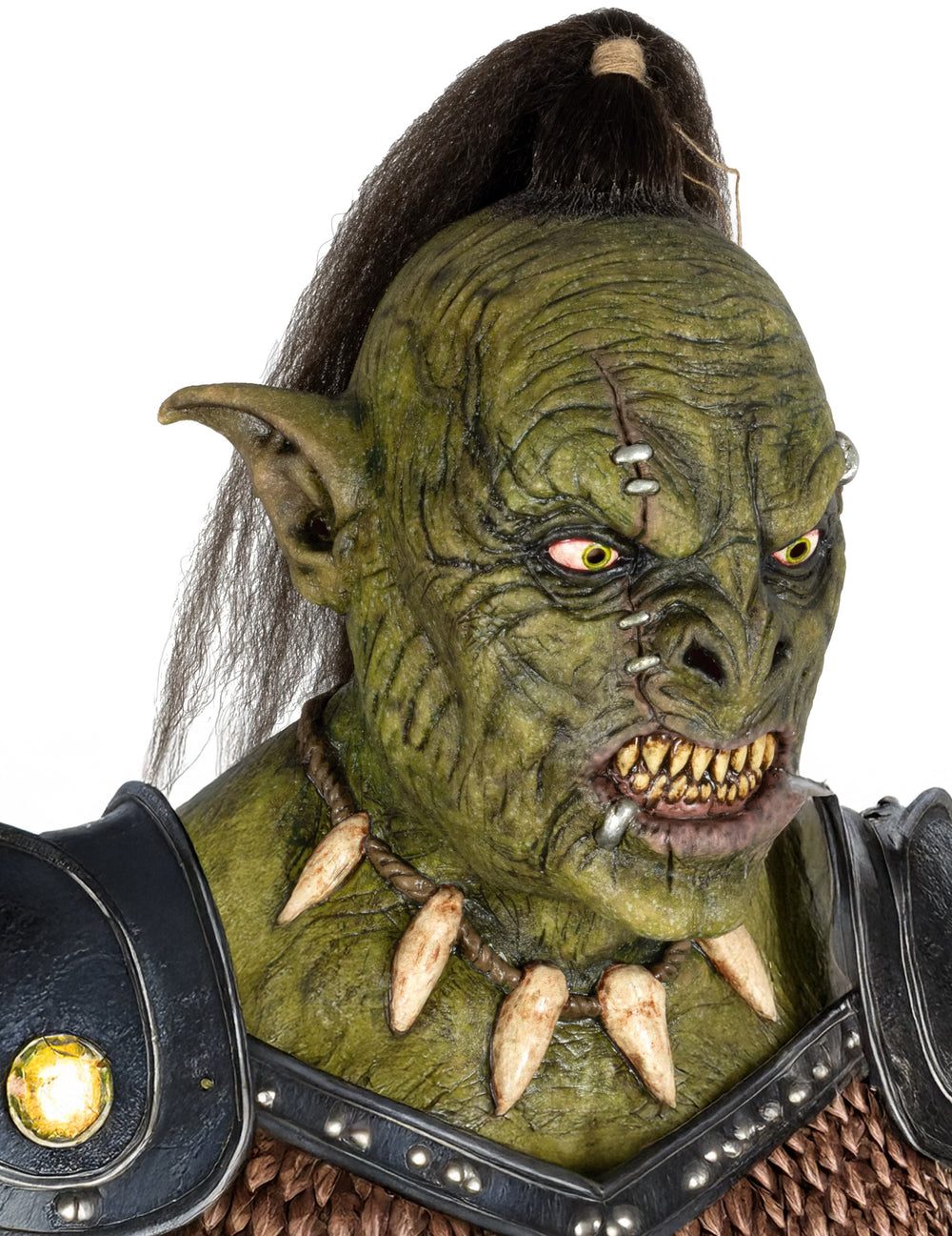 Masque de guerrier orc pour adulte vert avec crête et cicatrices