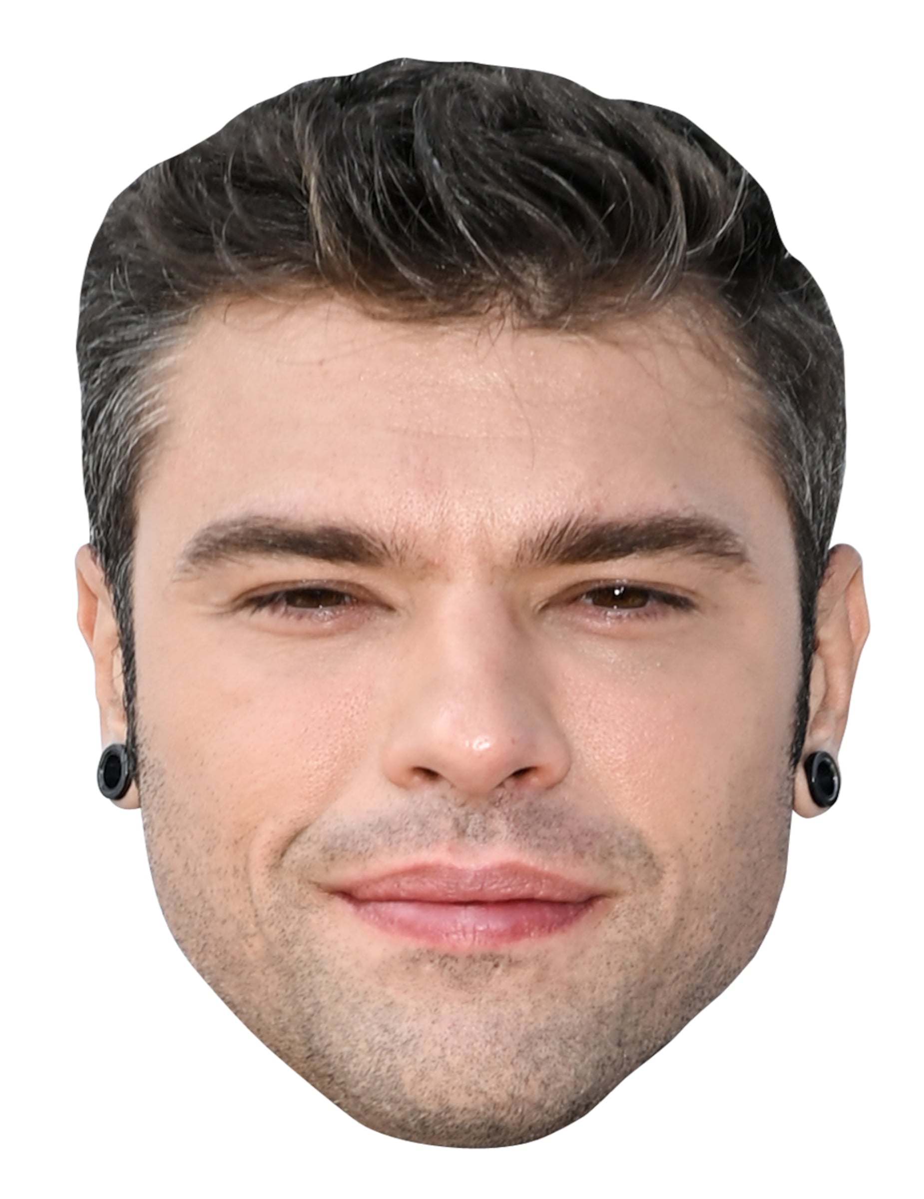 Masque en carton Fedez pour adulte brun avec boucles d'oreilles noires