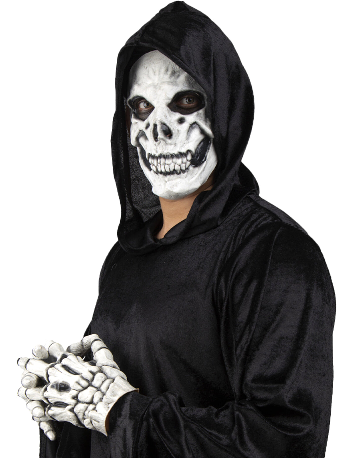 Masque et gants de squelette pour adulte noir et blanc avec capuche
