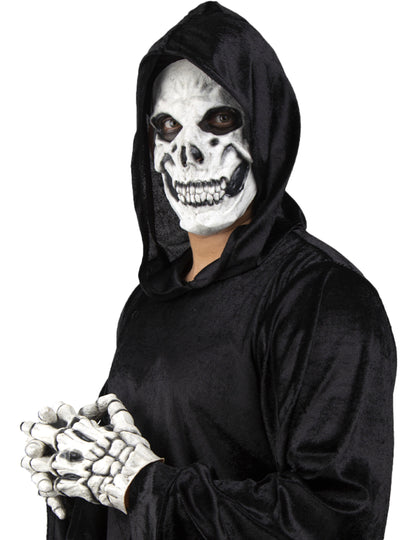 Masque et gants de squelette pour adulte noir et blanc avec capuche