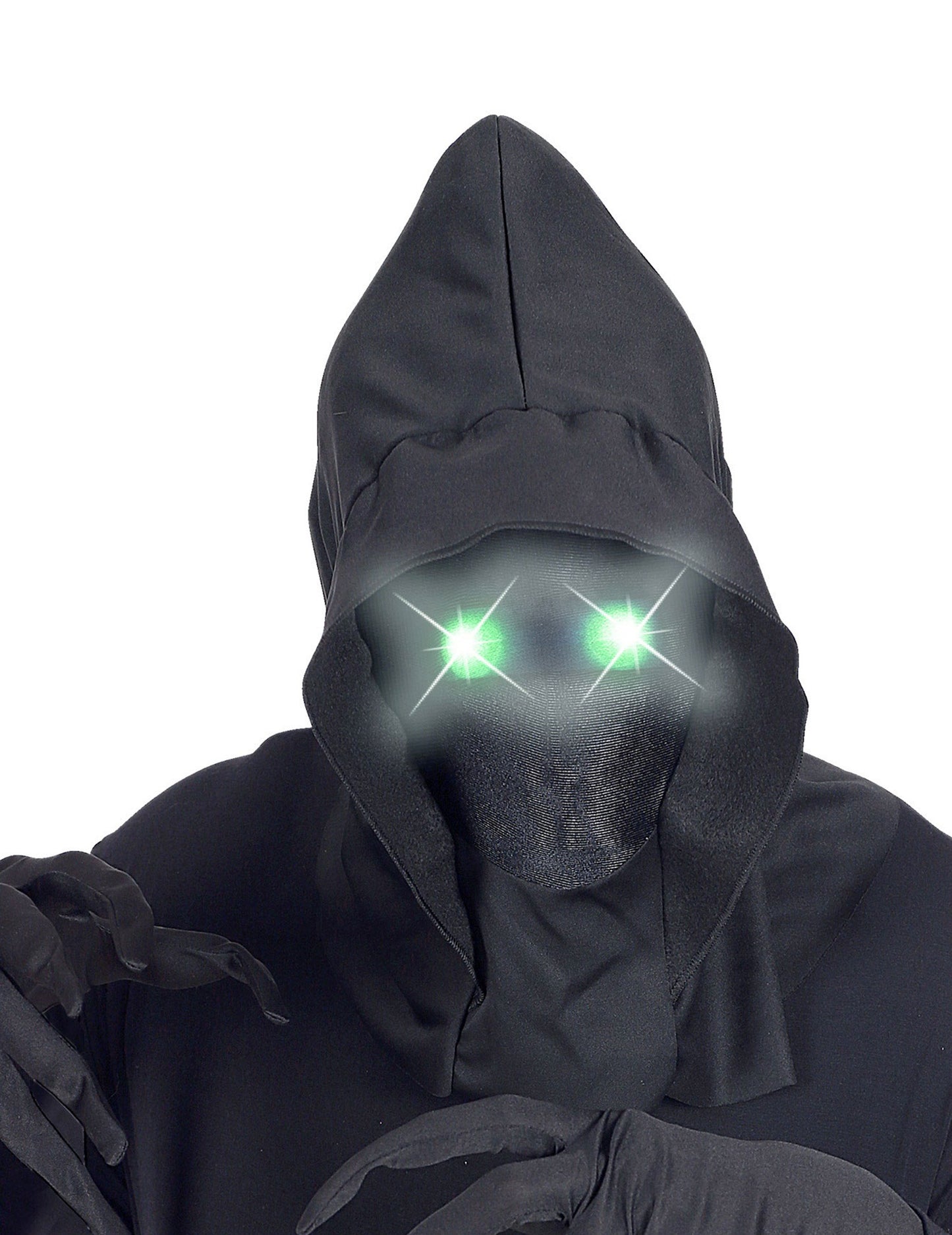 V plnej kapucni neviditeľnej tvárovej maske a dospelých zelených svetlo očí