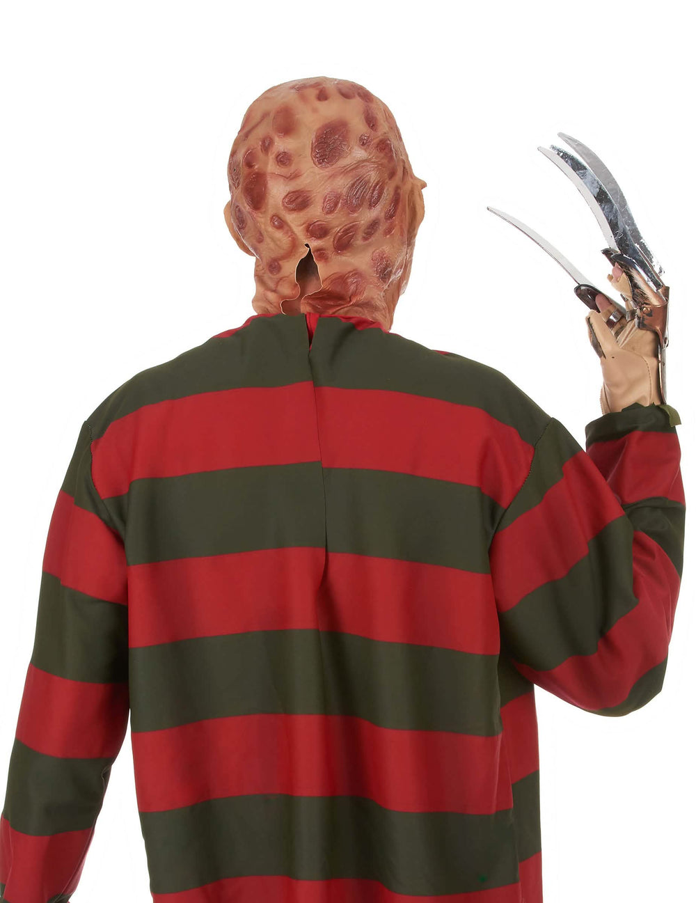 Pohľad zozadu na celotvárovú masku Freddy Krueger
