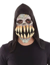 Masque latex grandes dents pour adulte gris avec capuche noire