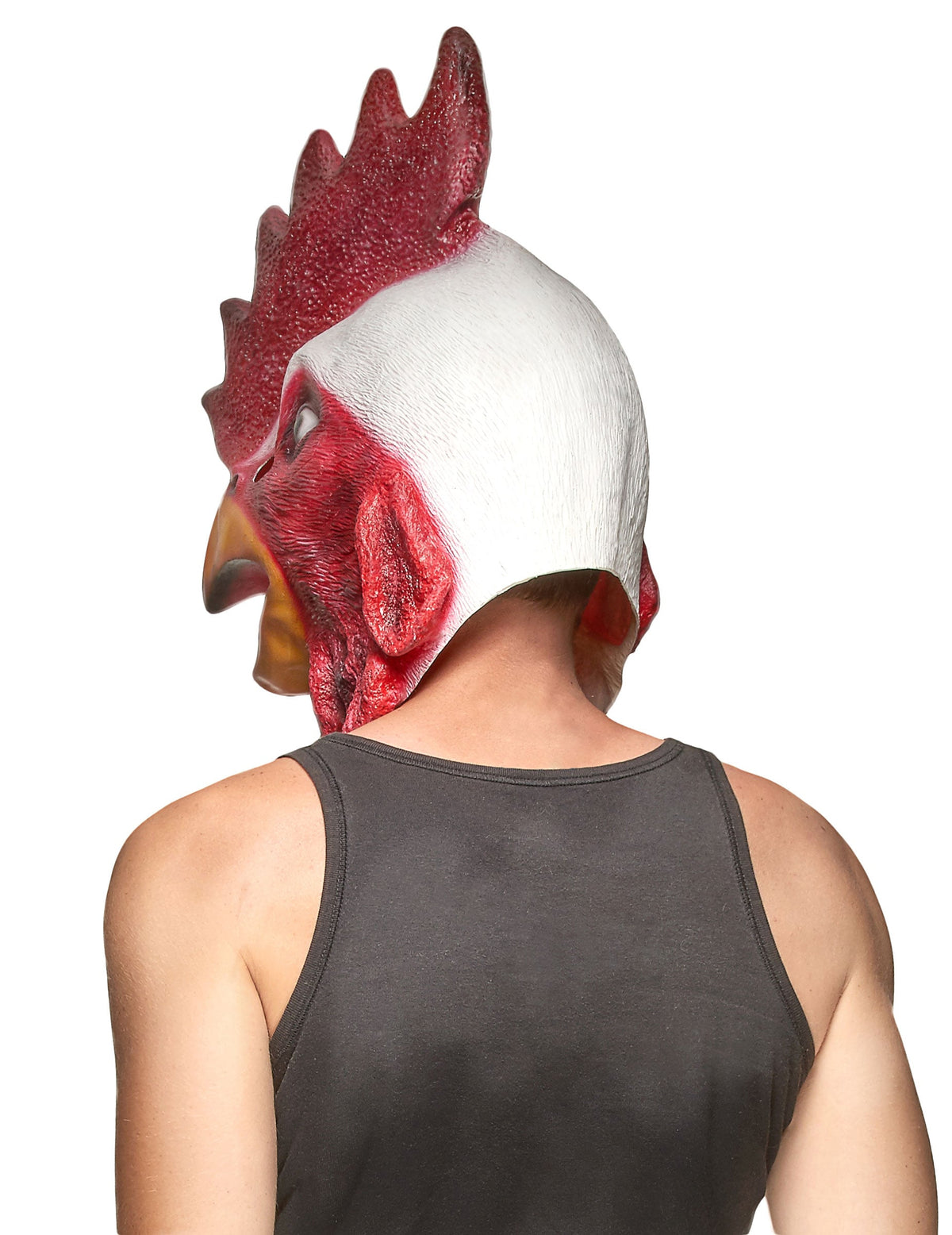 Vue de dos du masque latex tête de coq