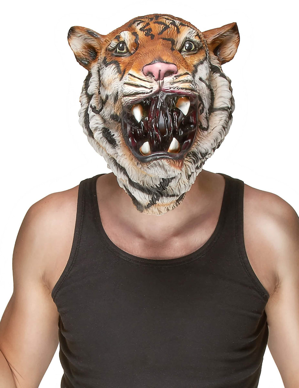Latexová maska tigra pre dospelého oranžová a čierna