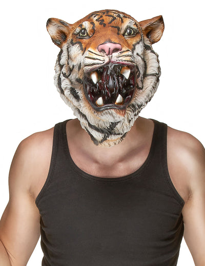 Masque en latex tigre pour adulte orange et noir