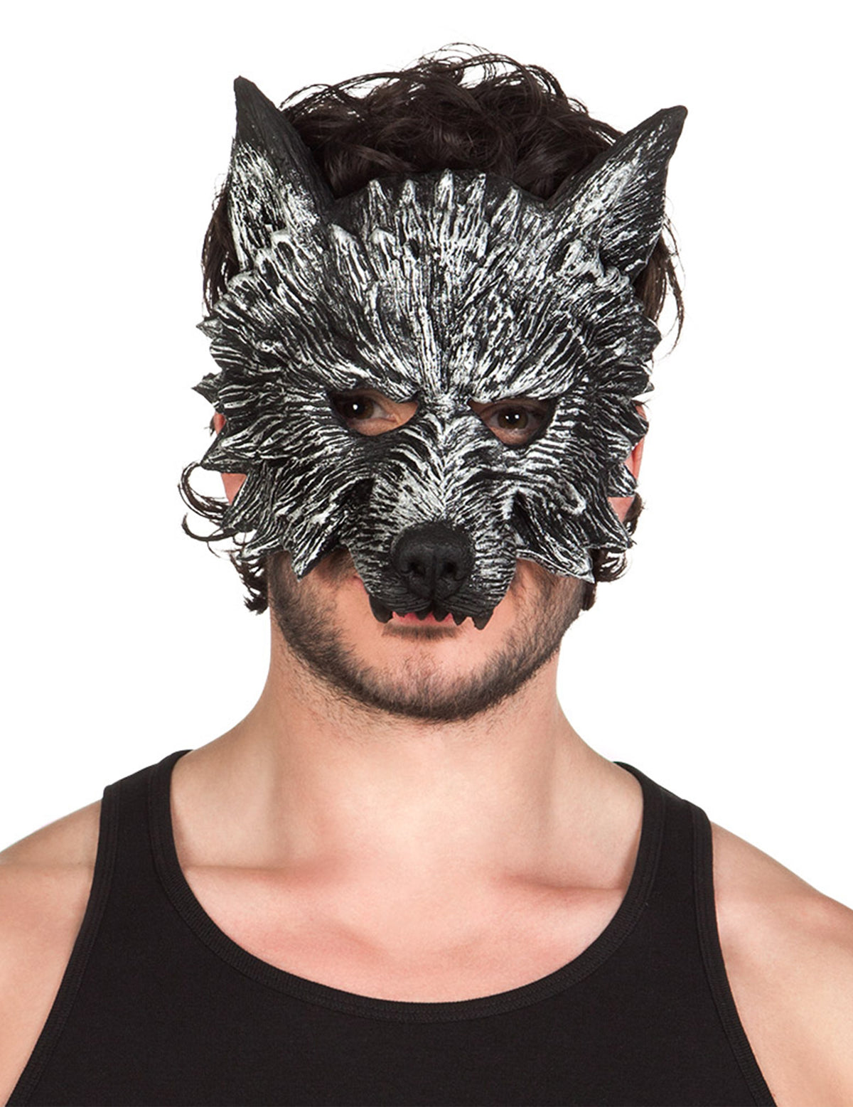 Masque de loup-garou pour adulte noir et argenté à poils texturés
