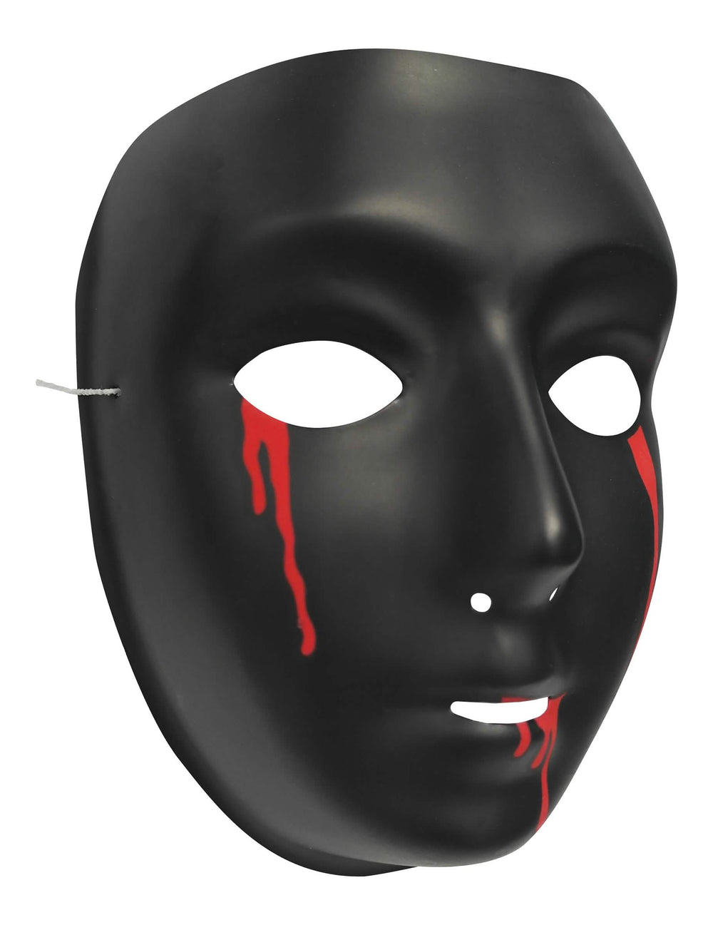 Bočný pohľad na čiernu halloween masku pre ženu so slzami krvi